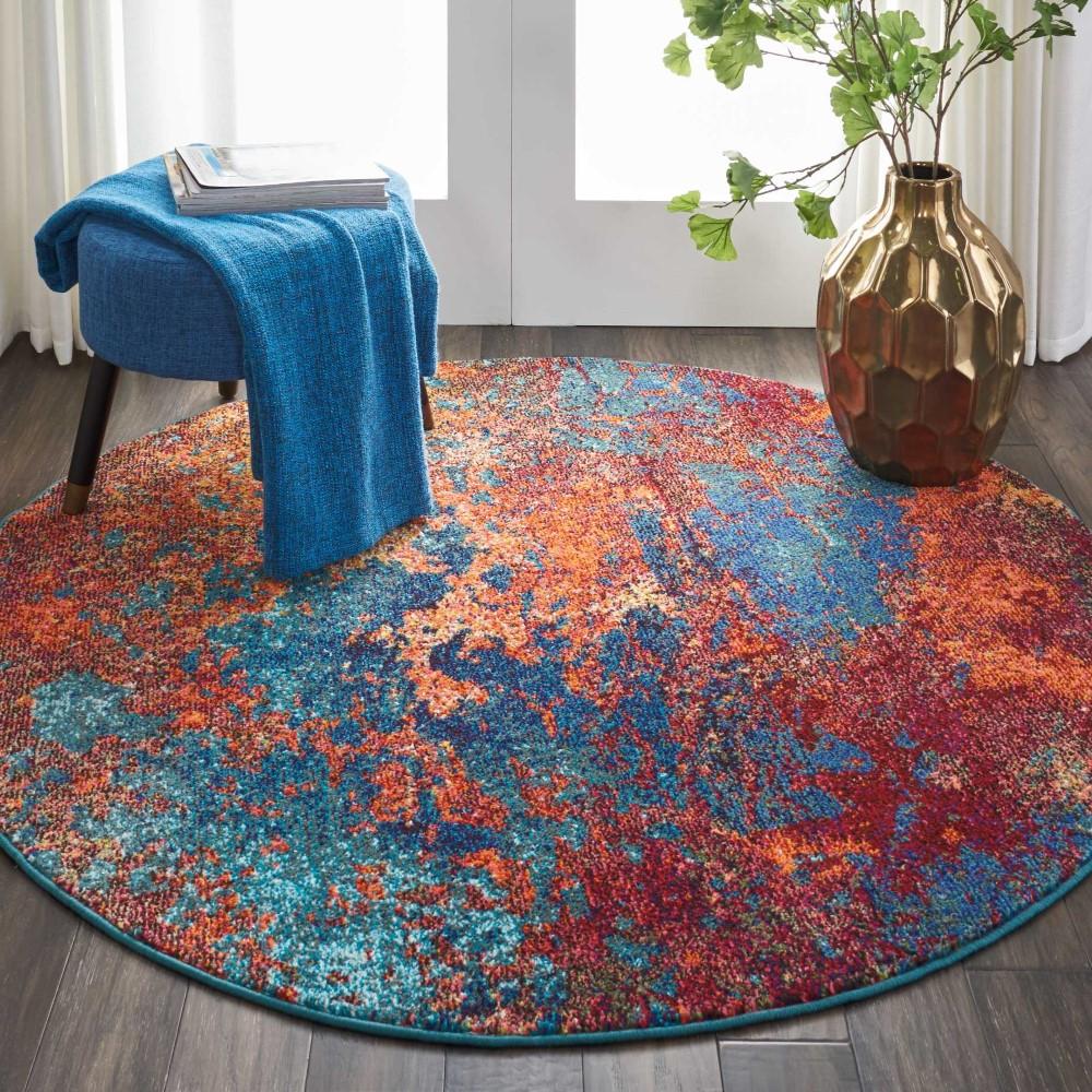 Nourison - Celestial CES08 Blue and Red 53in x Round Colorful Area Rug - CES08-99446460530 veiw 2