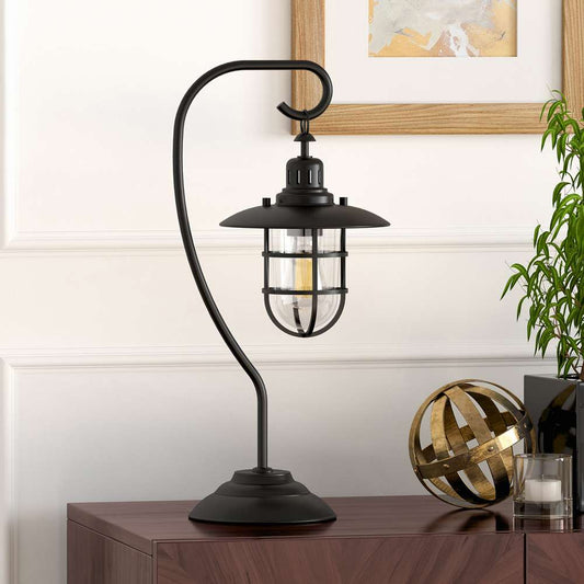 Hudson & Canal - Bay 22in Tall Nautical Table Lamp with Glass/Metal Shade in Blackened Bronze/Clear - TL0210 veiw 2