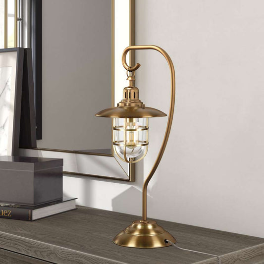 Hudson & Canal - Bay 22in Tall Nautical Table Lamp with Glass/Metal Shade in Antique Brass/Clear - TL0212 veiw 2
