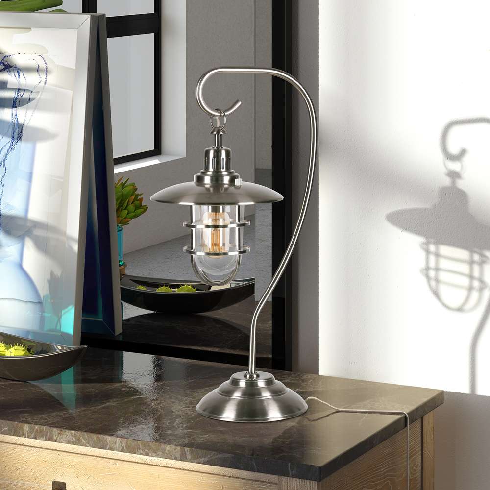 Hudson & Canal - Bay 22in Tall Nautical Table Lamp with Glass/Metal Shade in Brushed Nickel/Clear - TL0211 veiw 2