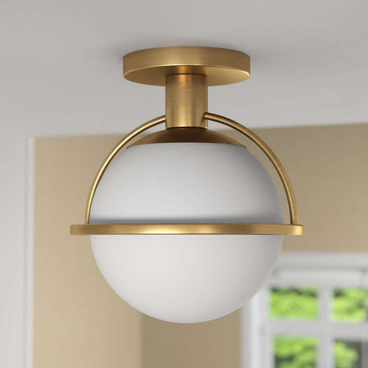 Hudson & Canal - Cieonna 9.25in Wide Semi Flush Mount with Glass Shade in Antique Brass/White - SF1775 veiw 2
