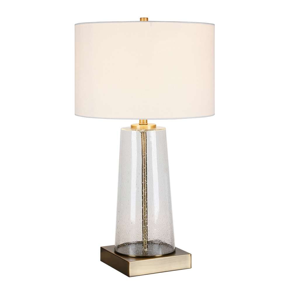 Hudson & Canal - Dax 27.5in Tall Table Lamp with Fabric Shade in Seeded Glass/Brass/White - TL0207 veiw 3