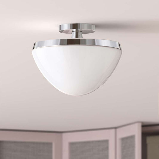 Hudson & Canal - Durant 12.62in Wide Semi Flush Mount with Glass Shade in Polished Nickel/White Milk - SF0805 veiw 2
