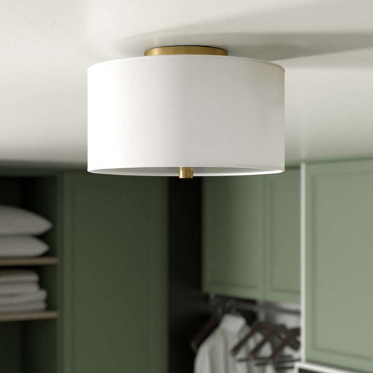 Hudson & Canal - Ellis 12in Flush Mount with Fabric Shade in Brass/White - SF1505 veiw 2