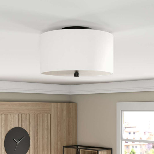 Hudson & Canal - Ellis 12in Flush Mount with Fabric Shade in Matte Black/White - SF1504 veiw 2