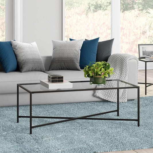 Hudson & Canal - Henley 48in Wide Rectangular Coffee Table with Glass Top in Blackened Bronze - CT0824 veiw 2