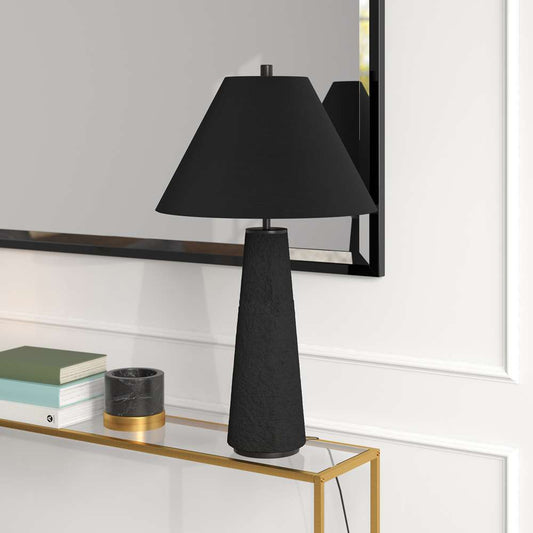 Hudson & Canal - Ingalls 28in Tall Monochrome Table Lamp with Fabric Shade in Matte Black/Black - TL1849 veiw 2