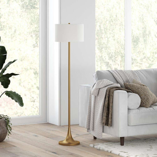 Hudson & Canal - Josephine 62in Tall Floor Lamp with Fabric Shade in Brass/White - FL0550 veiw 2
