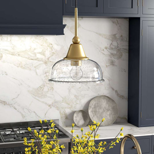 Hudson & Canal - Magnolia 10.75in Wide Pendant with Glass Shade in Brass/Seeded - PD0524 veiw 2