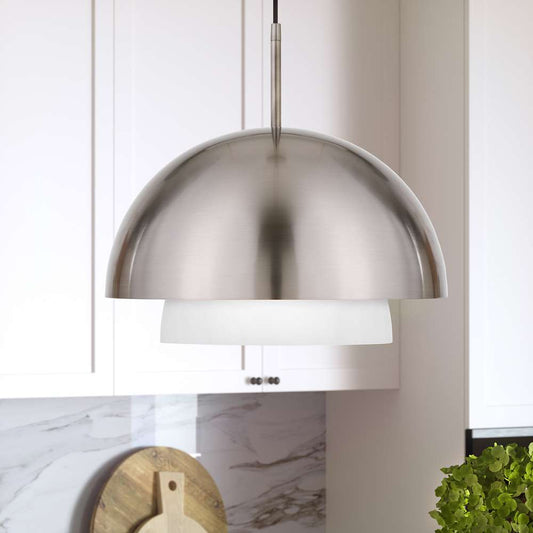 Hudson & Canal - Octavia 15.75in Wide Pendant with Metal/Glass Shade in Brushed Nickel/Brushed Nickel and White - PD0525 veiw 2