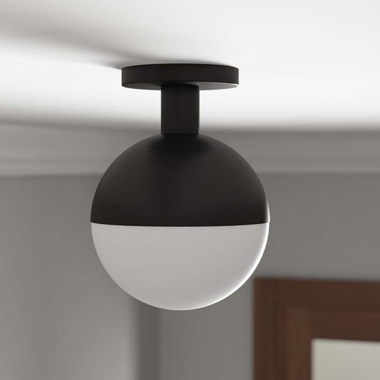Hudson & Canal - Orb 9.75in Wide Semi Flush Mount with Glass Shade in Blackened Bronze/White - SF1772 veiw 2