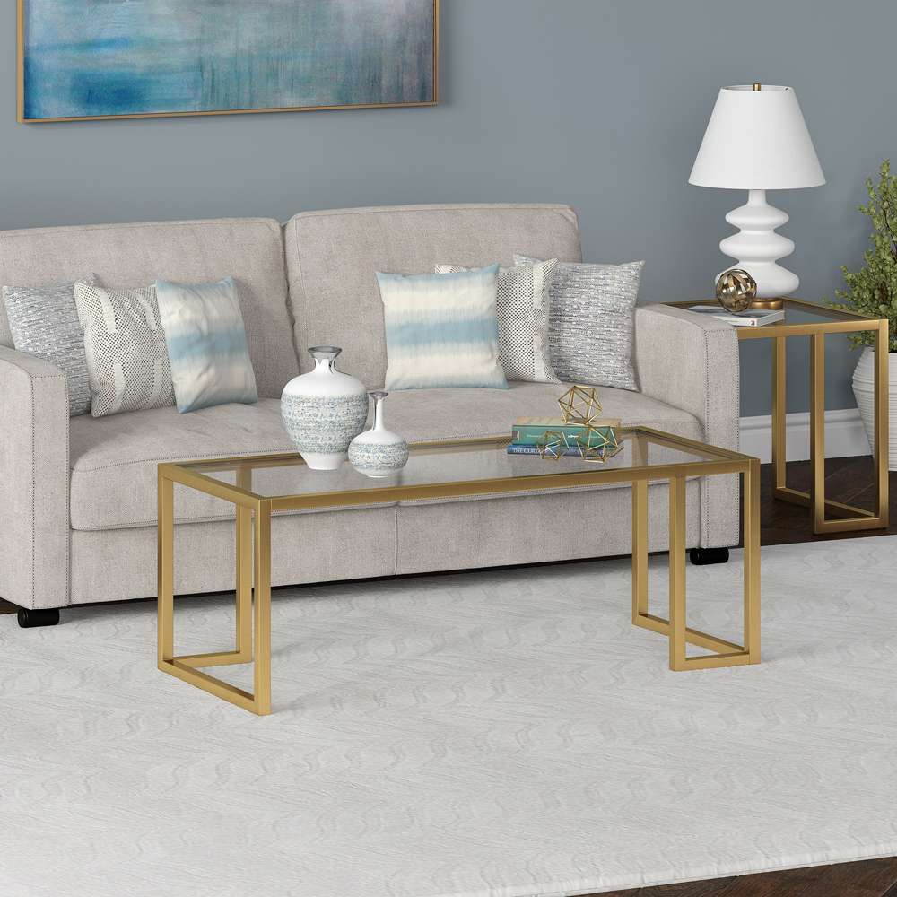 Hudson & Canal - Oscar 45in Wide Rectangular Coffee Table in Brass - CT1332 veiw 2