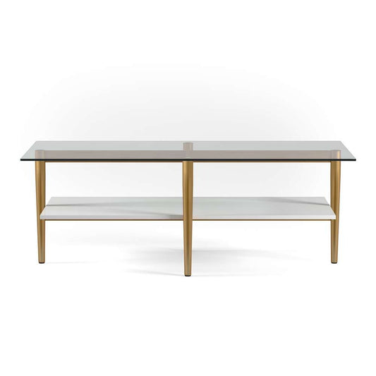Hudson & Canal - Otto 47in Wide Rectangular Coffee Table with MDF Shelf in Brass and White Lacquer - CT0057 veiw 3