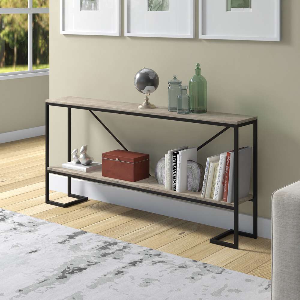 Hudson & Canal - Phoebe 64in Wide Rectangular Console Table in Blackened Bronze/Antiqued Gray Oak - AT1487 veiw 2