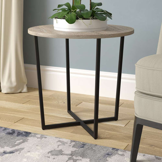 Hudson & Canal - Pivetta 22in Wide Round Side Table with MDF Top in Blackened Bronze/Antiqued Gray Oak - ST1668 veiw 2