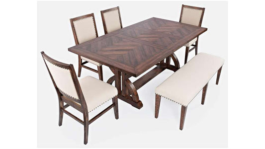 Jofran - Fairview Mid-Century Distressed 78in Six-Piece Upholstered Dining Set with Bench - 1931-78D-6 veiw 2