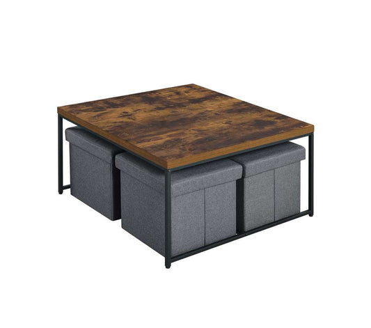 Lilola Home - Caitlin Weathered Oak Wood Grain 5 Piece Coffee Table Set - 98032 veiw 2