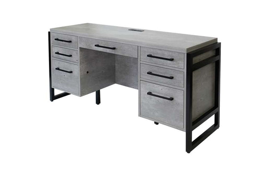 Martin Furniture- Mason- Modern Wood Laminate Office Desk, Office Table, Credenza With Drawers, Fully Assembled, Concrete Gray -MNC689 veiw 2