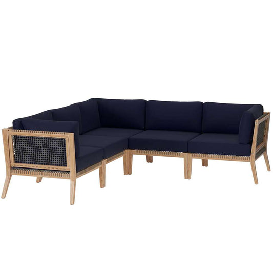 Modway - Clearwater Outdoor Patio Teak Wood 5-Piece Sectional Sofa - EEI-6123-GRY-NAV veiw 2