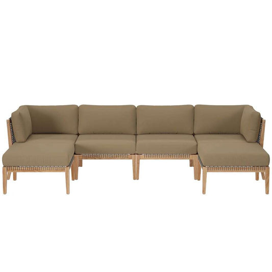 Modway - Clearwater Outdoor Patio Teak Wood 6-Piece Sectional Sofa - EEI-6122-GRY-LBR veiw 2