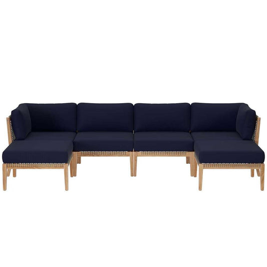 Modway - Clearwater Outdoor Patio Teak Wood 6-Piece Sectional Sofa - EEI-6122-GRY-NAV veiw 2