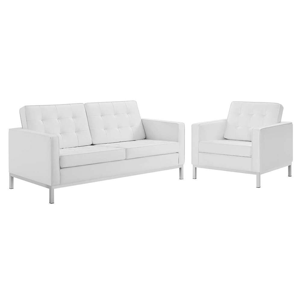 Modway - Loft Tufted Upholstered Faux Leather Loveseat and Armchair Set - EEI-4102-SLV-WHI-SET veiw 1