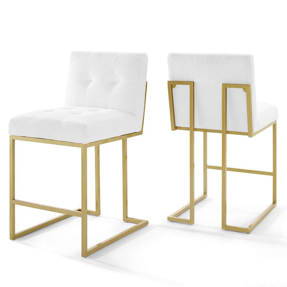 Modway - Privy Gold Stainless Steel Upholstered Fabric Counter Stool (Set of 2) - EEI-4154-GLD-WHI veiw 1