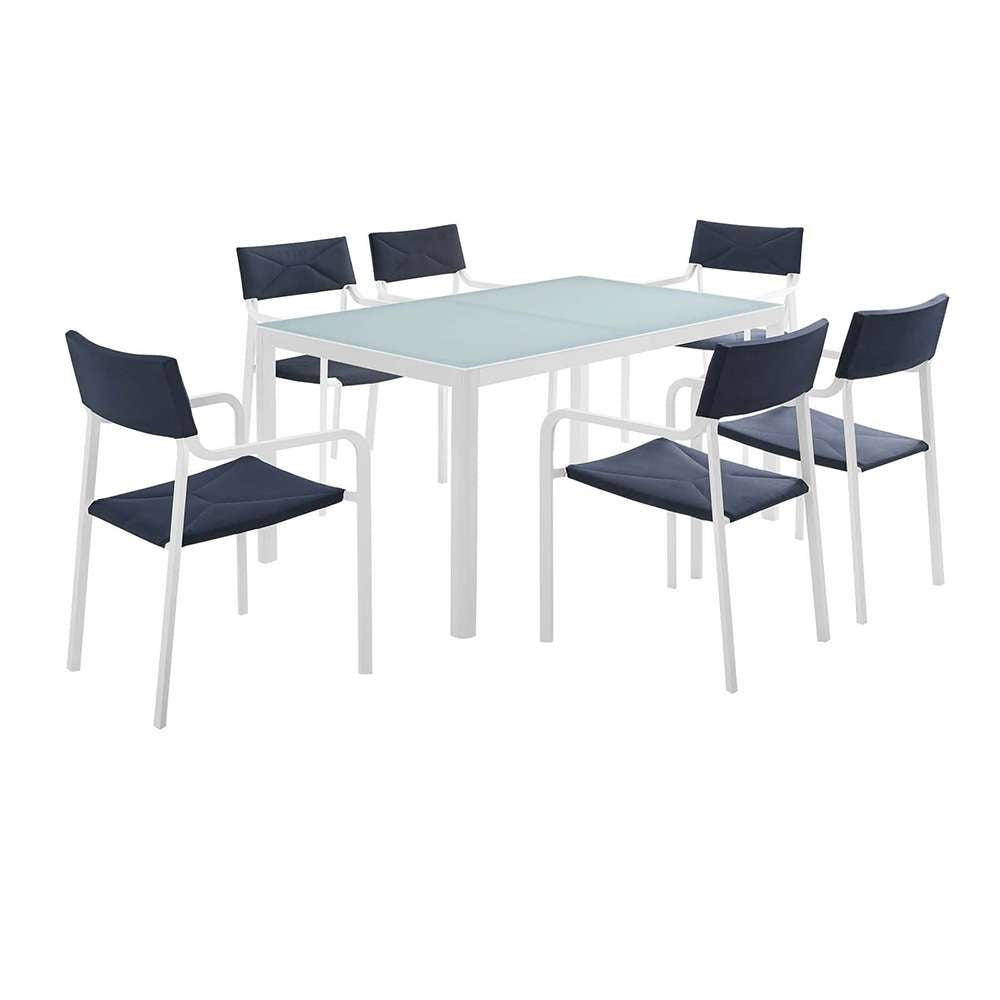 Modway - Raleigh 7 Piece Outdoor Patio Aluminum Dining Set - EEI-3797-WHI-NAV veiw 1