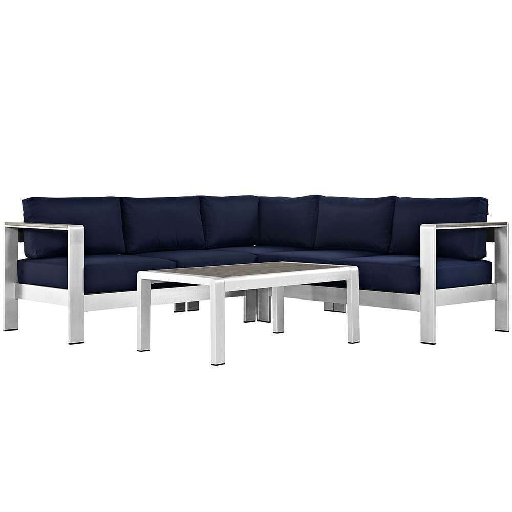 Modway - Shore 4 Piece Outdoor Patio Aluminum Sectional Sofa Set - EEI-2559-SLV-NAV veiw 1