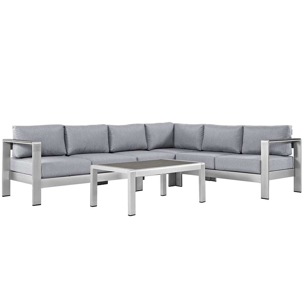 Modway - Shore 5 Piece Outdoor Patio Aluminum Sectional Sofa Set - EEI-2557-SLV-GRY veiw 1