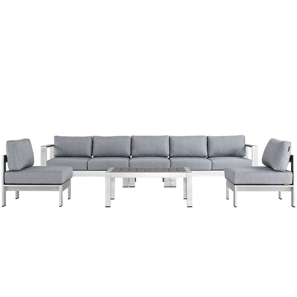 Modway - Shore 6 Piece Outdoor Patio Aluminum Sectional Sofa Set - EEI-2565-SLV-GRY veiw 1