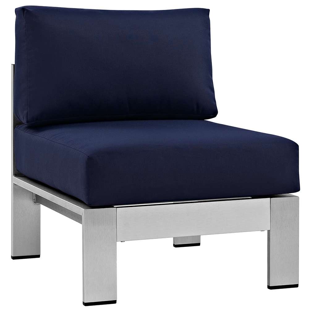 Modway - Shore Armless Outdoor Patio Aluminum Chair - EEI-2263-SLV-NAV veiw 1
