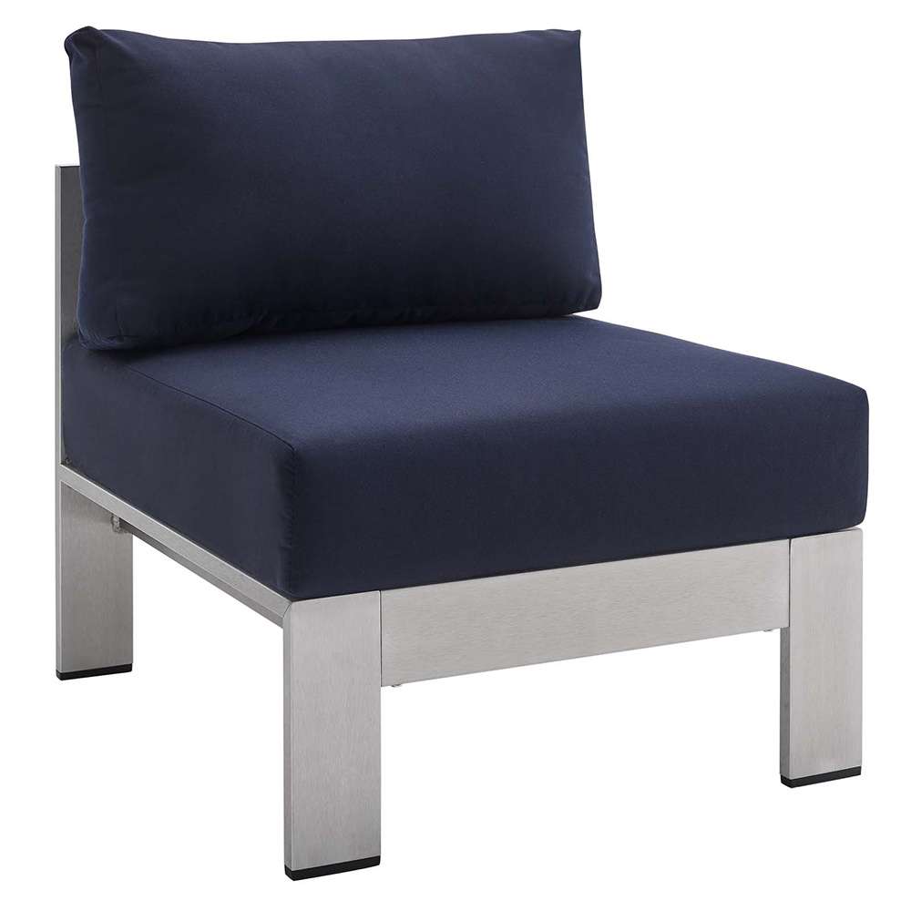 Modway - Shore Sunbrella Fabric Aluminum Outdoor Patio Armless Chair - EEI-4227-SLV-NAV veiw 1