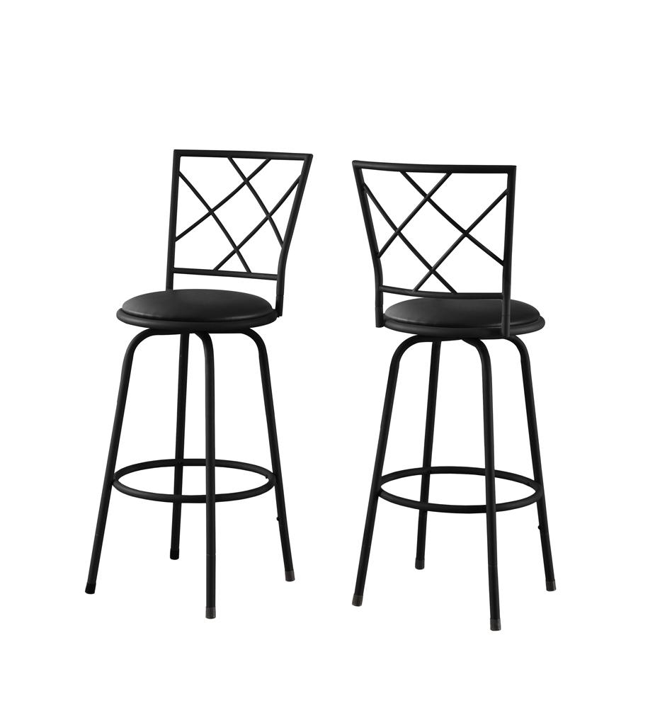 Monarch Specialties - Bar Stool, (Set of 2) Swivel, Bar Height, Metal, Pu Leather Look, Black, Contemporary, Modern - I-2375 veiw 2