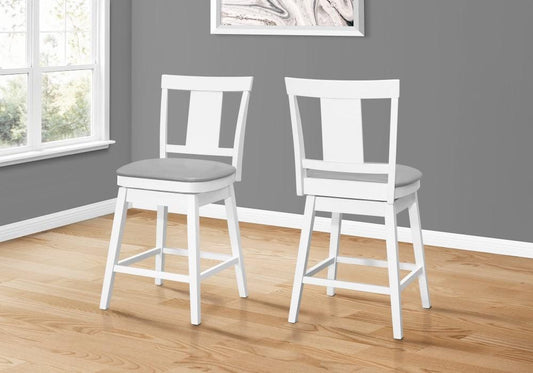 Monarch Specialties - Bar Stool, (Set of 2) Swivel, Counter Height, Kitchen, Wood, Pu Leather Look, White, Grey, Transitional - I-1233 veiw 2
