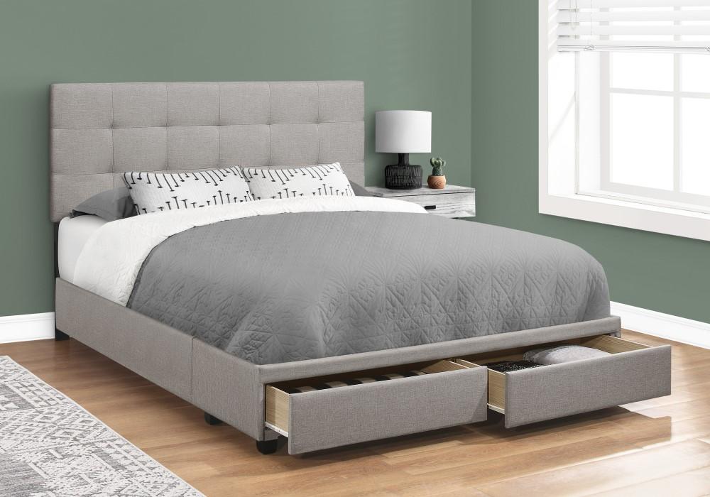 Monarch Specialties - Bed, Queen Size, Platform, Bedroom, Frame, Upholstered, Linen Look, Wood Legs, Grey, Transitional - I-6020Q veiw 3
