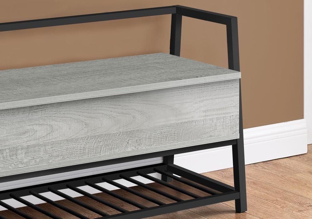 Monarch Specialties - Bench, Entryway, Hallway, Storage, 42in Rectangular, Metal, Laminate, Grey, Black, Contemporary, Modern - I-4500 veiw 3