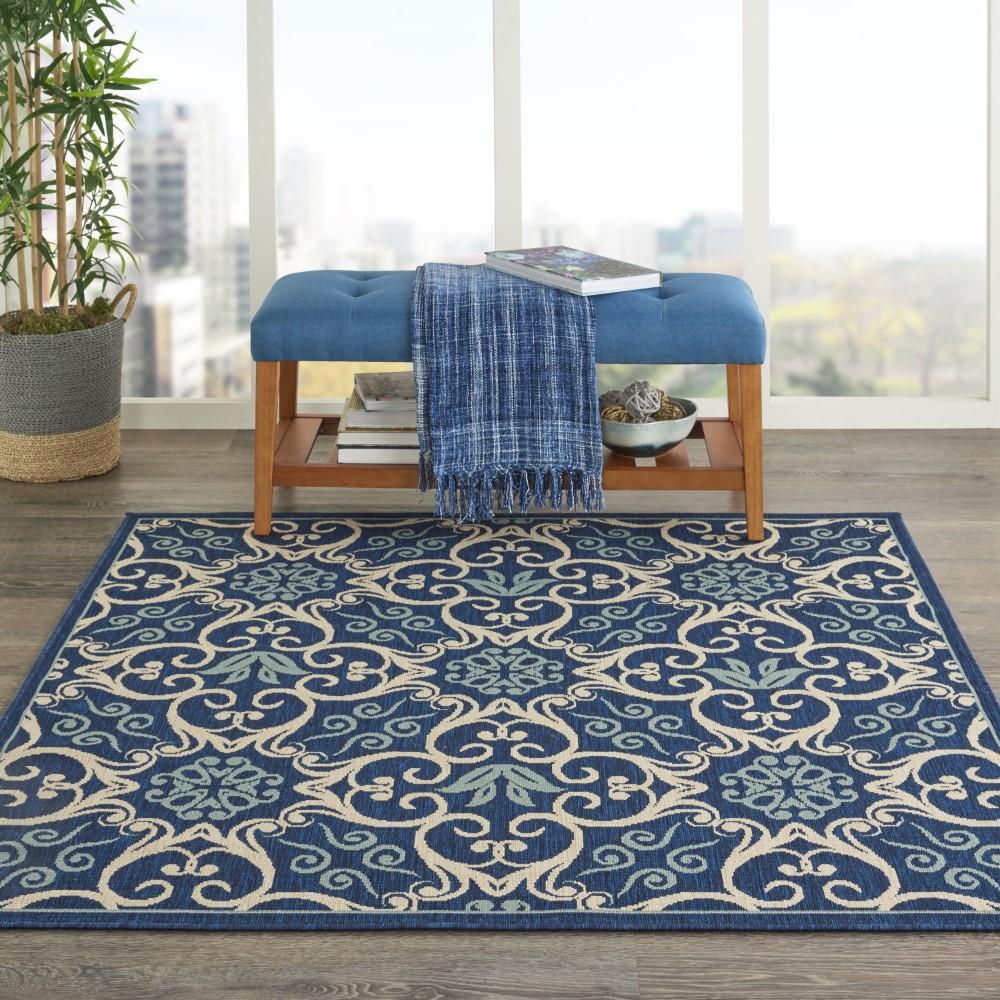 Nourison - Caribbean CRB02 Navy Blue and White 53in x Square Area Rug - CRB02-99446067463_CLOSEOUT veiw 2