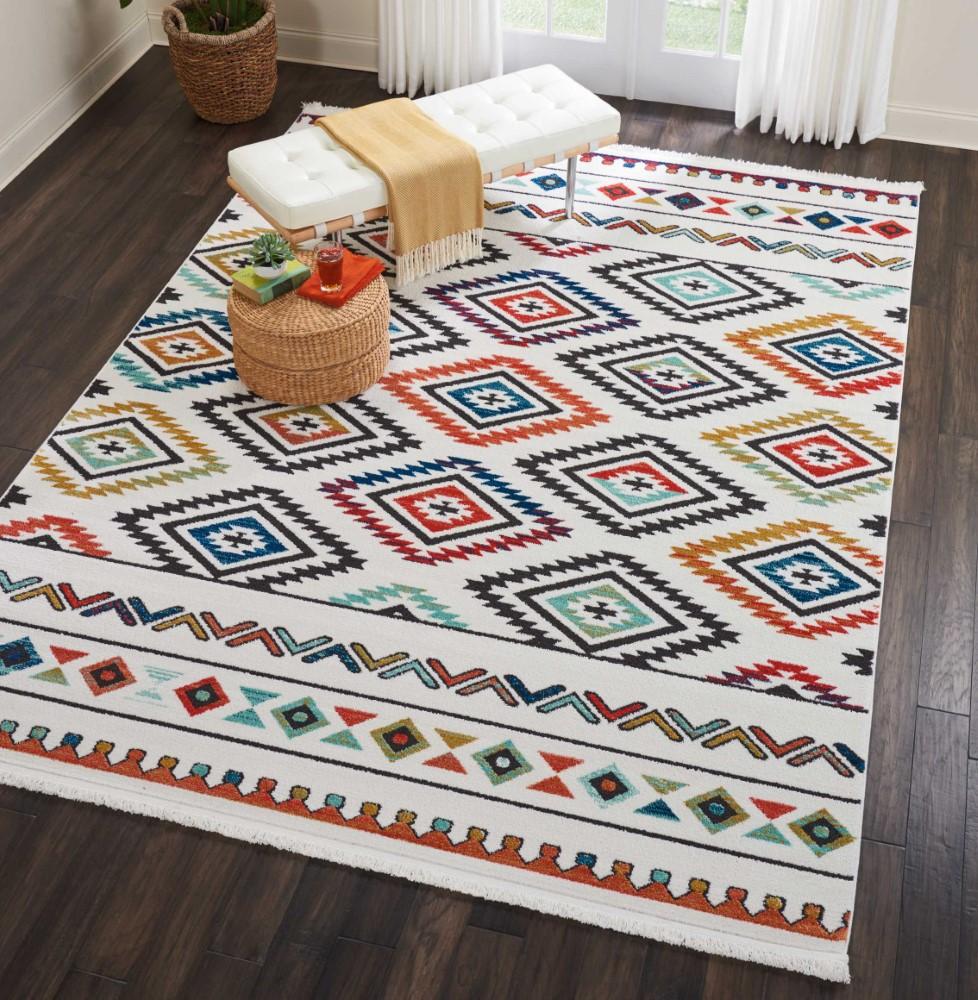 Nourison - Navajo NAV06 White Multicolor 93in x 13 Oversized Rug - NAV06-99446401670_CLOSEOUT veiw 2