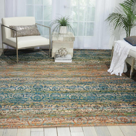Nourison - Rhapsody RH003 Beige and Blue 99in x 13 Rug - RH003-99446188137_CLOSEOUT veiw 2