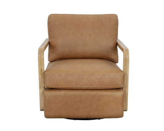 Sunpan - Westport Castell Swivel Lounge Chair - Rustic Oak - Ludlow Sesame Leather - 111249 veiw 2
