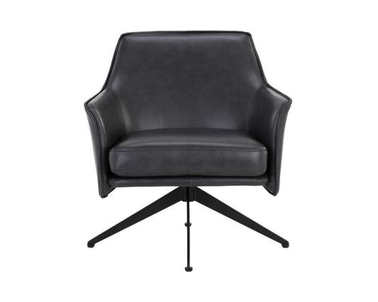 Sunpan - Crosby Swivel Lounge Chair - Alpine Black Leather - 111085 veiw 2