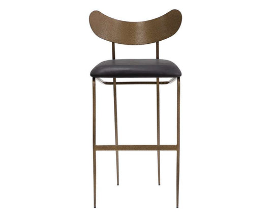 Sunpan - Gibbons Barstool - Antique Brass - Charcoal Black Leather - 110366 veiw 2