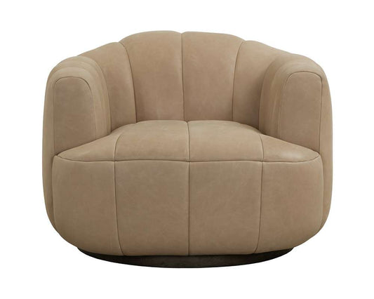 Sunpan - Tadeo Swivel Lounge Chair - Dark Brown - Sahara Sand Leather - 111080 veiw 2