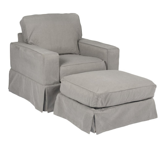 Sunset Trading - Americana Slipcover Set for Box Cushion Track Arm Chair and Ottoman - Performance Fabric - Gray - SU-108520SC-30-391094 veiw 2