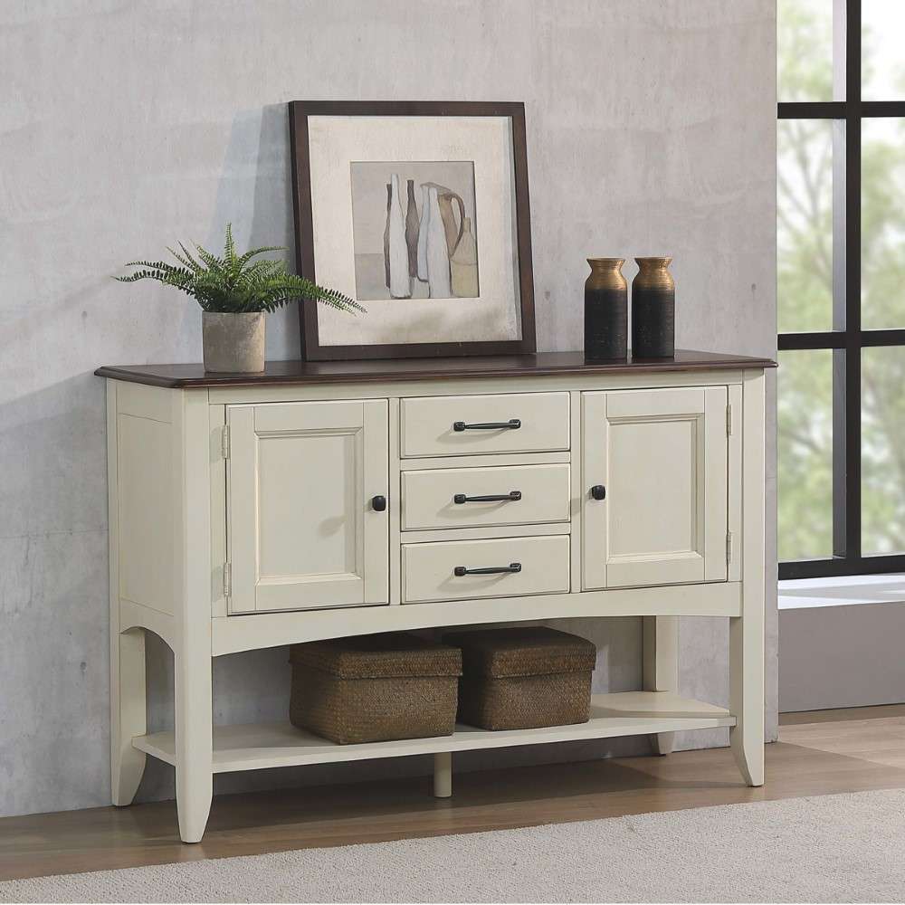 Sunset Trading - Andrews Sideboard with Large Display Shelf in Antique White and Chestnut Brown - DLU-ADW1122-SB-AW veiw 7