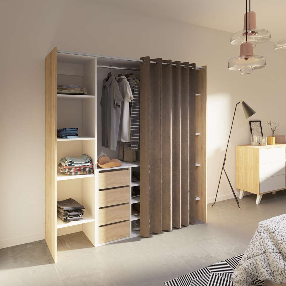 TEMAHOME - Tom Clothes Storage System - 2 Columns & Shoe Cabinet in Natural Oak Color, White / Taupe - X4320X0391R00 veiw 6