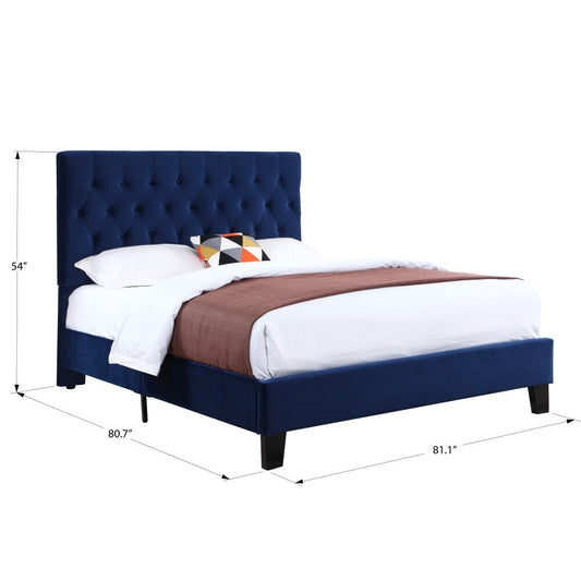 Wallace & Bay - Bates Cobalt Velvet King Upholstered Bed with Tufted, Padded Headboard, And Platform-Style Base - B510026 veiw 2