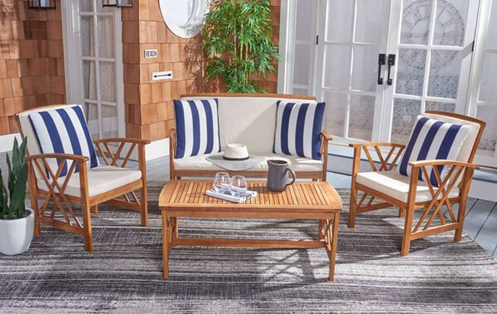 Safavieh - Fontana 4 Pc Outdoor Set - Natural - Bge + Thk Stp P - PAT7008G veiw 1
