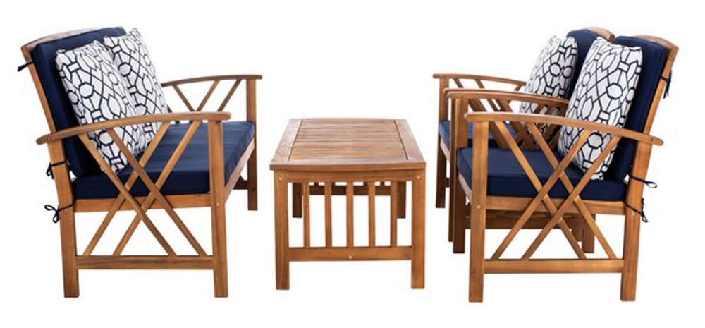 Safavieh - Fontana 4 Pc Outdoor Set - Natural - Nvy + Trellis P - PAT7008J veiw 2